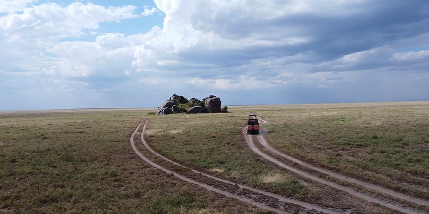 TourCompass-bil kjører i Serengeti nasjonalpark